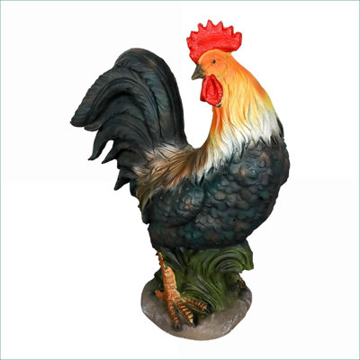 Garden Statues | 22.8" Large Farmhouse Rooster | Concrete | Indoor Outdoor Use | Estatua de jardín | Gallo | Decoración exterior | Black Red | Concrete Cement
