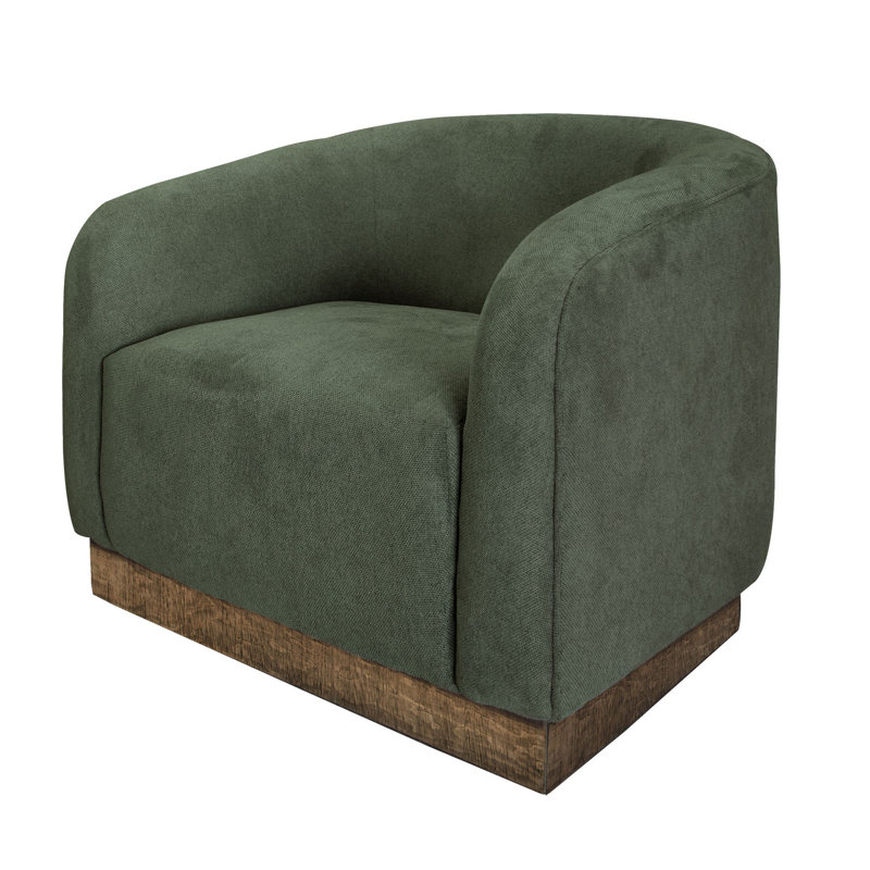 Chaise d'appoint Ino, polyester, coussins en mousse, plateforme en bois massif, Mélange de polyester vert olive