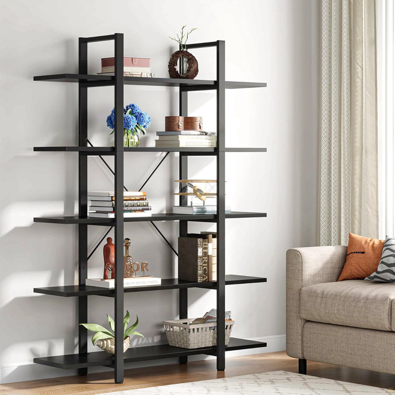 70.07" Height 5-Tier Bookshelf 47" Wide For Home &  Office, Black