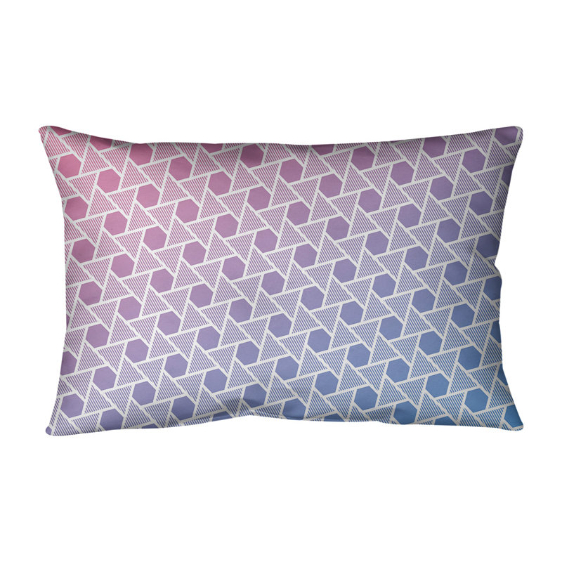 Coussin Hexagons and Triangles, 14 po x 20 po, Bourre en polyester, Rose / Bleu