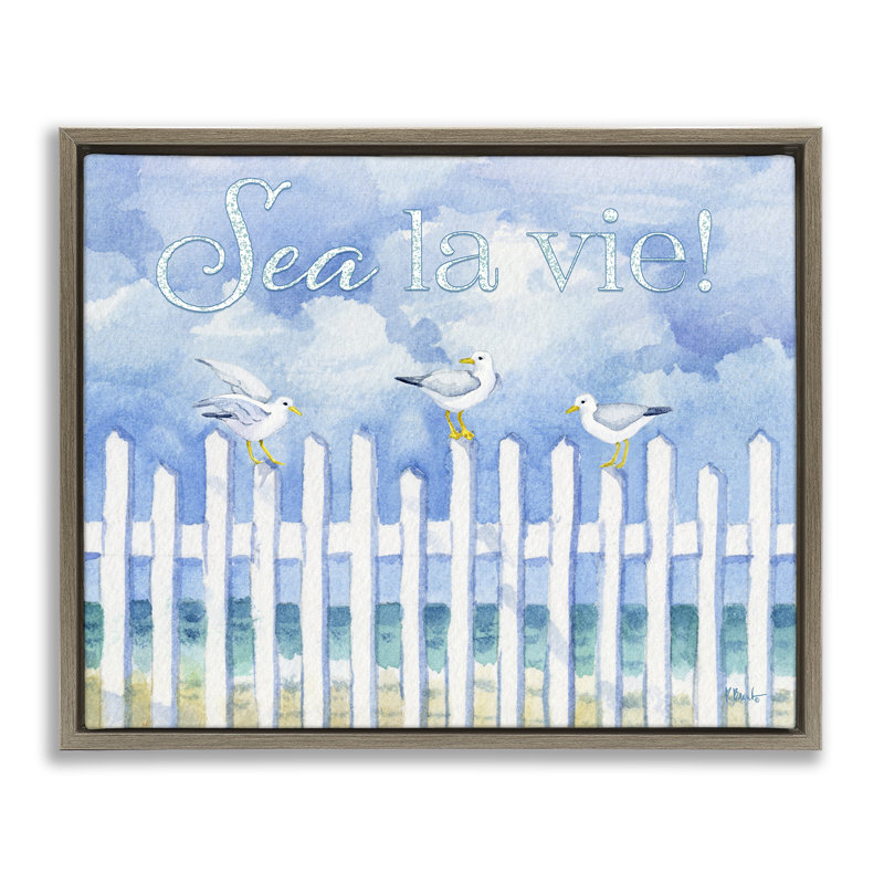  «Seagulls on Beach Fence Floater», art mural sur toile par Paul Brent, H 25 po x l 31 po, Brun