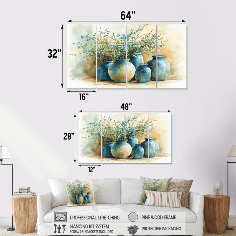 Ensemble d'art mural vert et orange Boho Pottery III - Boho Pottery, H 28 po x l 48 po