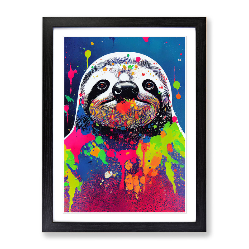 Sloth Splatter Style - Single Picture Frame Print, Black, 64cm H x 46cm W x 2cm D