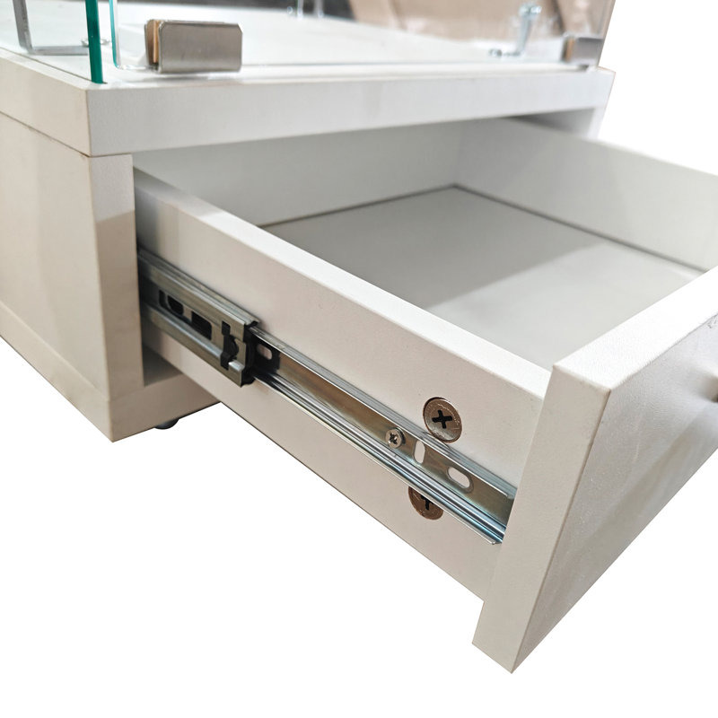 Vitrine moderne en verre avec tiroir, lumières DEL et 4 tablettes pour un rangement et une présentation élégants
