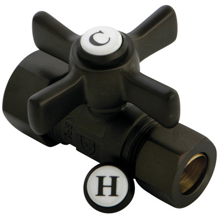 Kingston Brass Millennium 5/8-Inch OD Comp x 1/2-Inch OD Comp Quarter-Turn Straight Stop Valve, Oil Rubbed Bronze