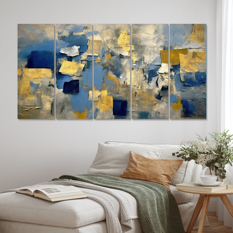 Abstraction lyrique en bleu et jaune II 5 pièces