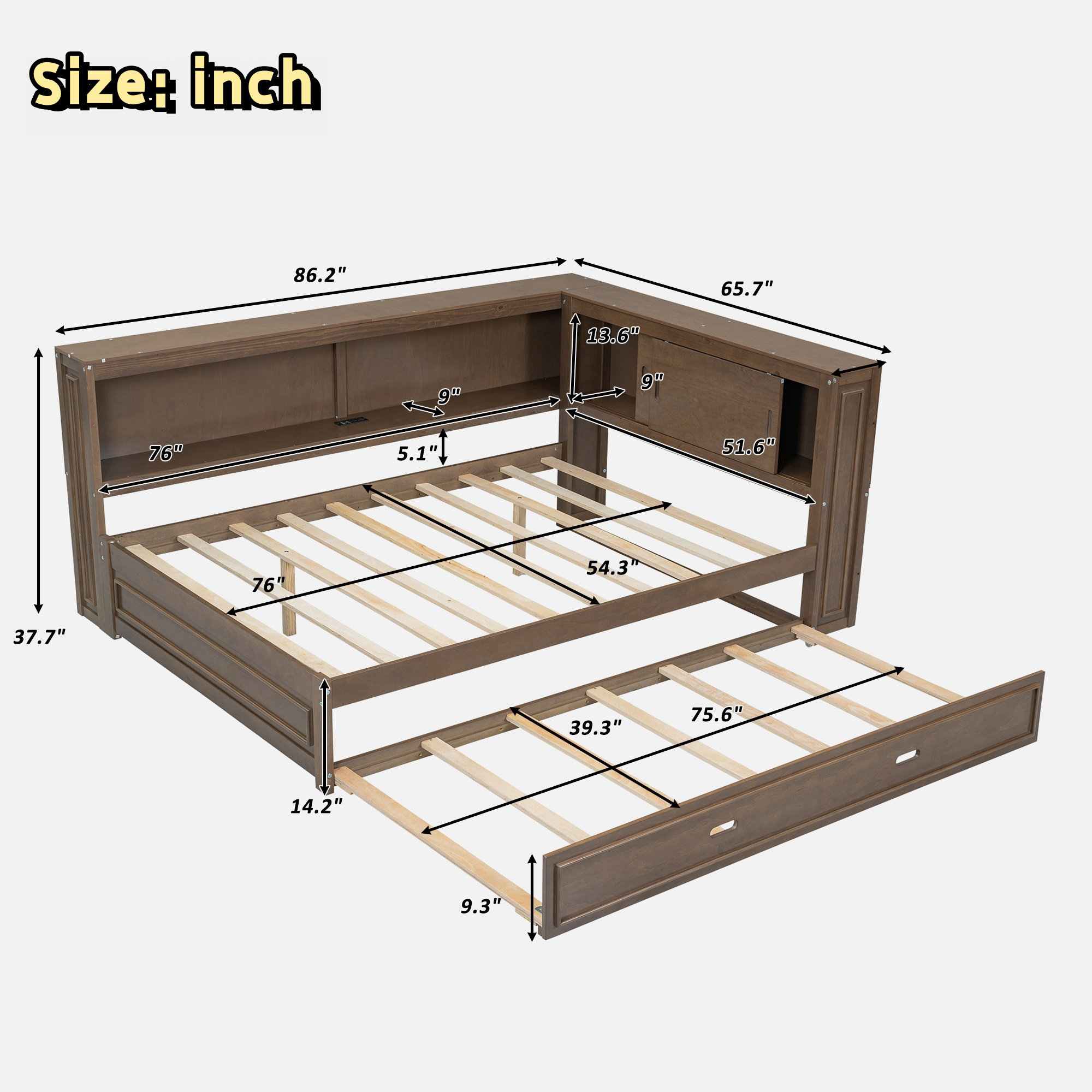 Brayden Studio® Wooden Daybed With Storage Shelves, Charging Station