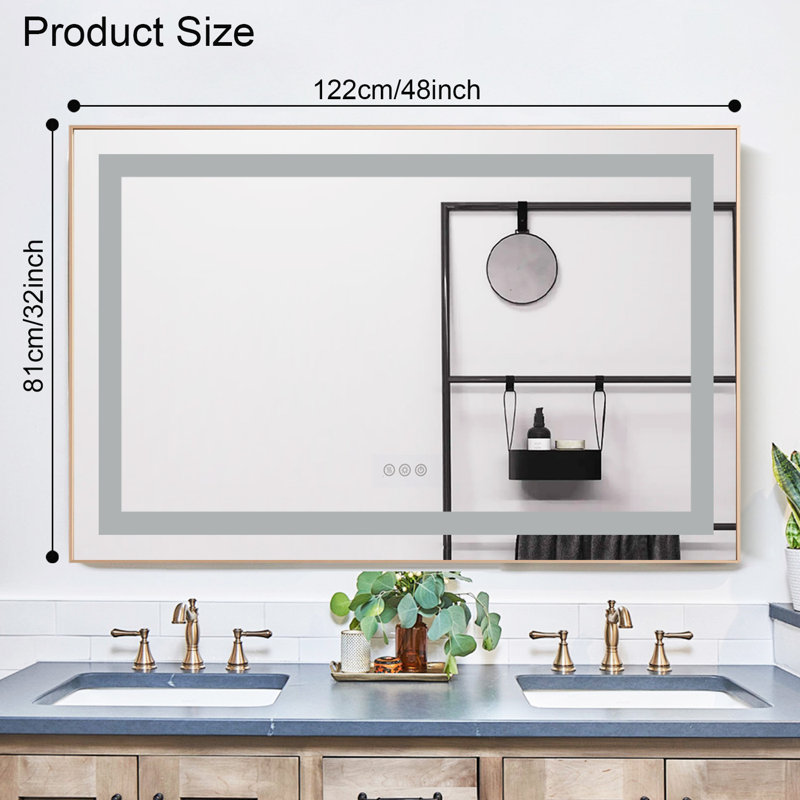 20"x28" Led Mirror Bathroom Vanity Mirror With Back Light,wall Mount Multifunctional Vanity Mirror,brushed Gold Aluminium Frame
