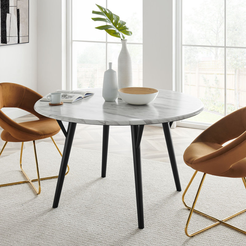 Gallant 50" Round White Marble Dining Table with Black Rubberwood Legs