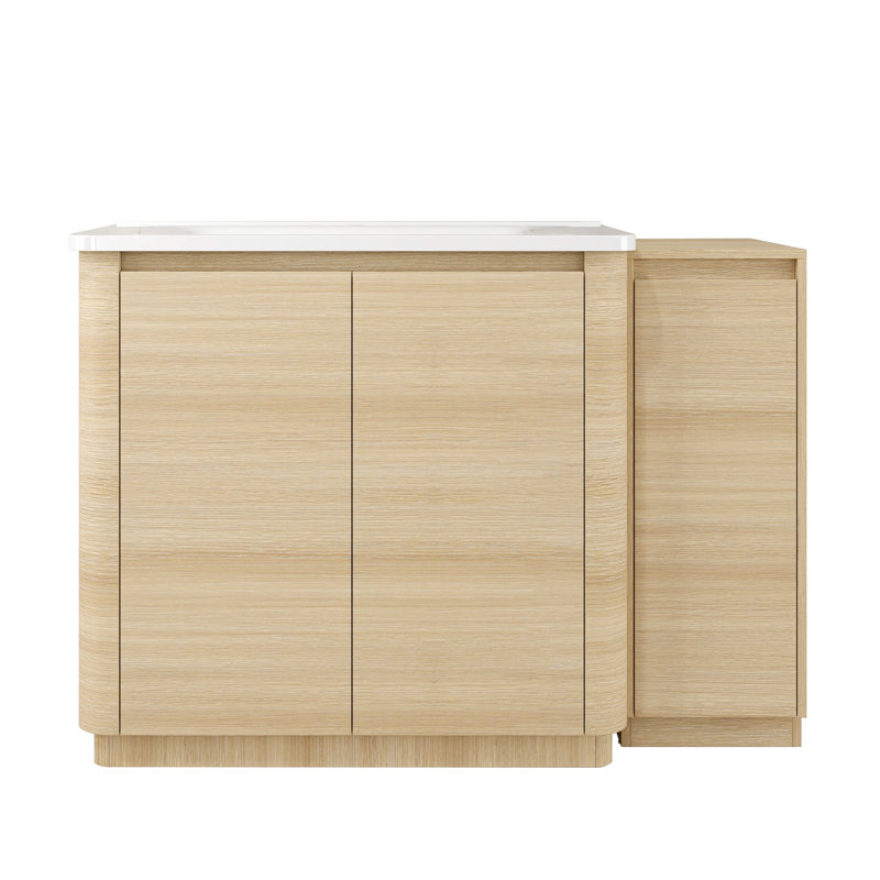 Ensemble de meuble-lavabo autoportant 48 po avec lavabo en céramique et 1 petite armoire de rangement à fermeture en douceur, contreplaqué