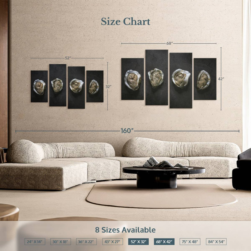 Huîtres crues, H 42 po x l 68 po