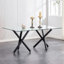 Grande table de salle à manger rectangulaire moderne en verre minimaliste pour 6 à 8 personnes avec plateau en verre trempé de 0,39 po et pieds en métal noir, pour la salle à manger, la salle de réunion, la salle de banquet