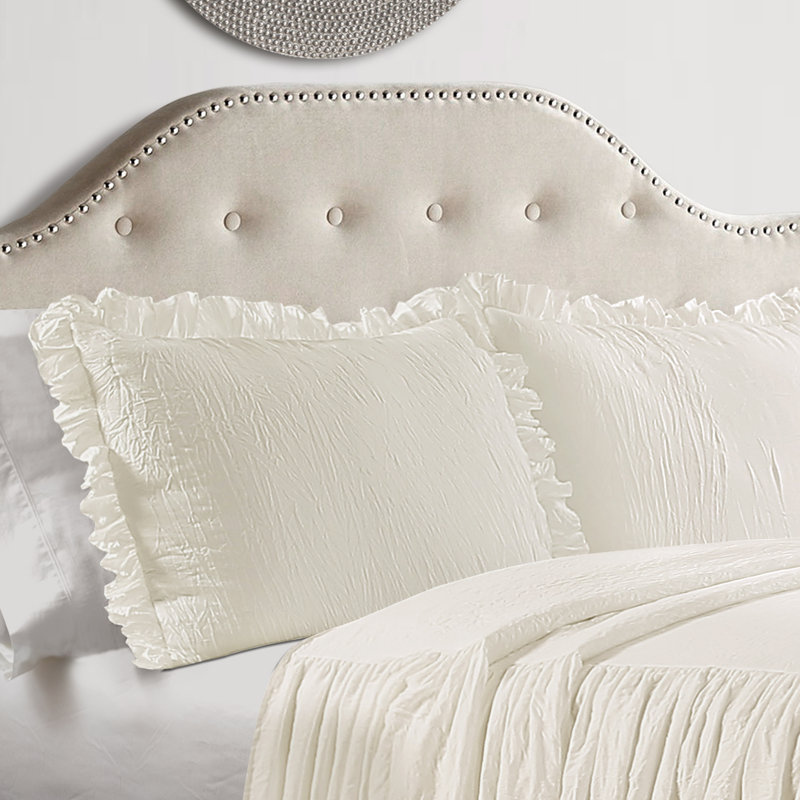 Reyna Microfiber Ruffle Skirt Bedspread Set, Ivory, California King Bedspread  + 2 Cal King Shams