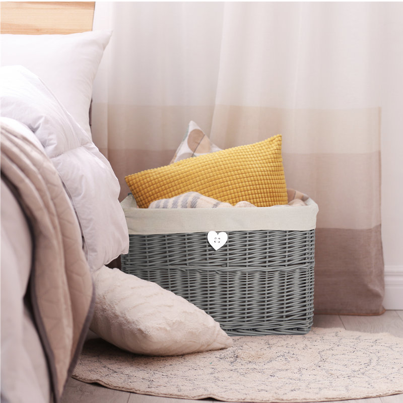 Wicker Storage Trunk with Lid and Cotton Liner, 30cm H x 47cm W x 30cm D, Grey