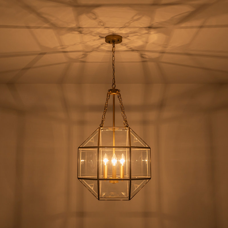 3 - Light Clear Glass Geometric Octagonal Pendant Light