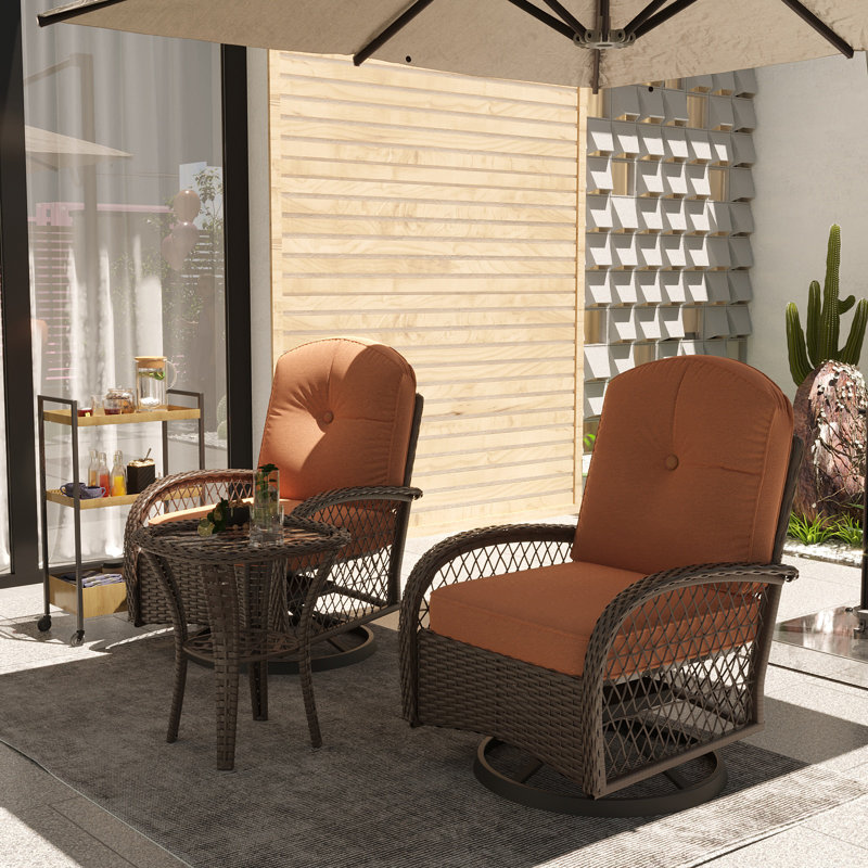 Jeremyh 2 - Person Patio Conversation Set with Cushions, Orange