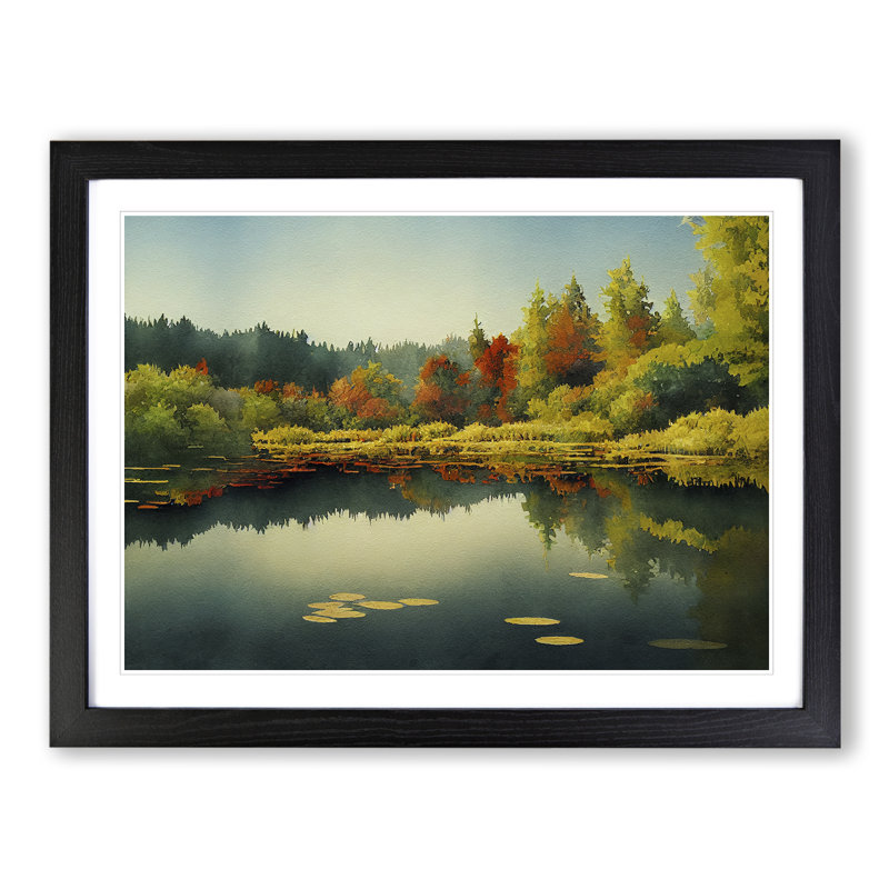 Watercolour Pond Vol.2 - Single Picture Frame Print, Black, 46cm H x 64cm W