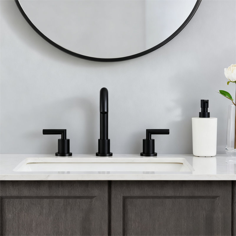 Modern Widespread Bathroom Faucet, 2 Handle, Matte Black, 3 Hole, 8-Inch, 360° Swivel Spout Sink Basin Faucet | Gift Idea