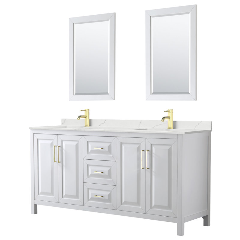 Daria 72'' W Vanity, White, Brushed Gold, Giotto Quartz