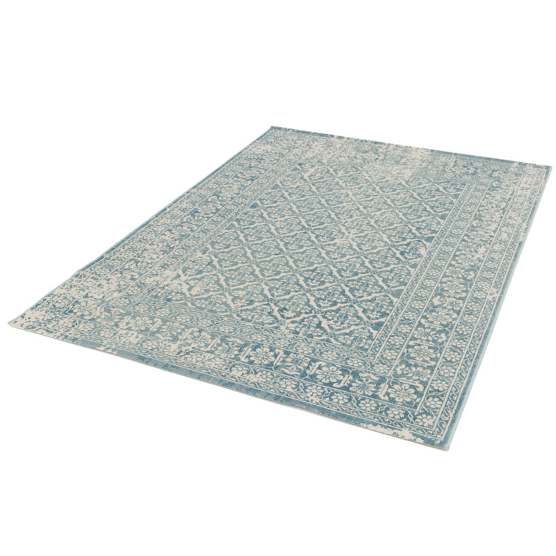 Ulverston Structural Flatweave Worn Out Teal Rug, Rectangle 160 x 230cm