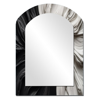 Black White Marbled Dreamscape IV - Geometric Arch Decorative Mirror, Modern Asymmetrical Wall Mirror, Printed Metal Art