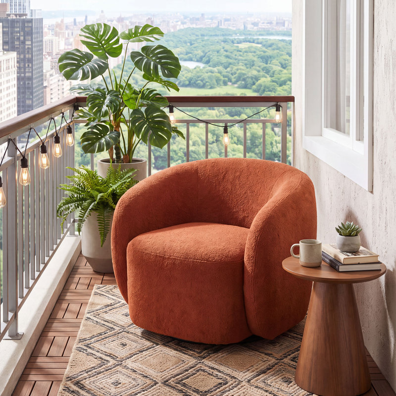 Fauteuil demi-tonneau pivotant rembourré Munehito, Orange