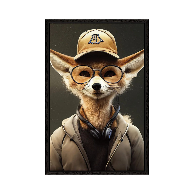 Fox Hipster by Durro Art - Gallery-Wrapped Canvas Giclée on Canvas, 66.04 cm H x 45.72 cm W, Black Floater Frame