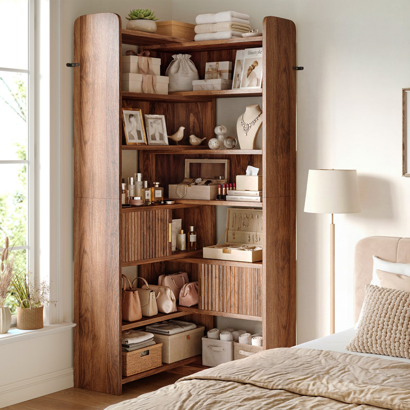 Bibliothèque moderne H 75,1 po - Rangement ouvert et fermé, en forme de L ou droit, pour le salon, la chambre à coucher, le bureau personnel, H 75,1 po x l 46,9 po x P 9,4 po
