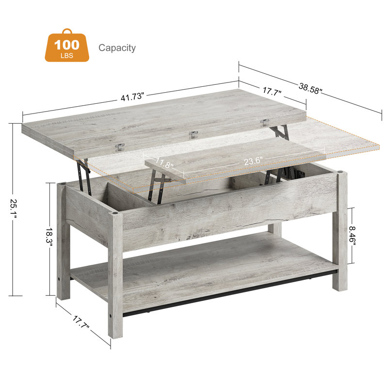 Torron 4-in-1 Multi-Fuction Lift Top Coffee Table with Storage, Light Grey