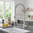 High-arc kitchen faucet with a single-handle pull-down spray head, 2 spray modes, commercial-grade stainless steel kitchen sink faucet with countertop cover, silver.-122556069