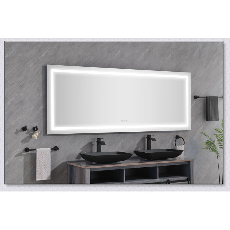 Miroir de salle de bain 72 po x 36 po à DEL avec façade et rétroéclairage, miroir de meuble-lavabo mural, anti-buée, mémoire, 3 couleurs, réglable en continu