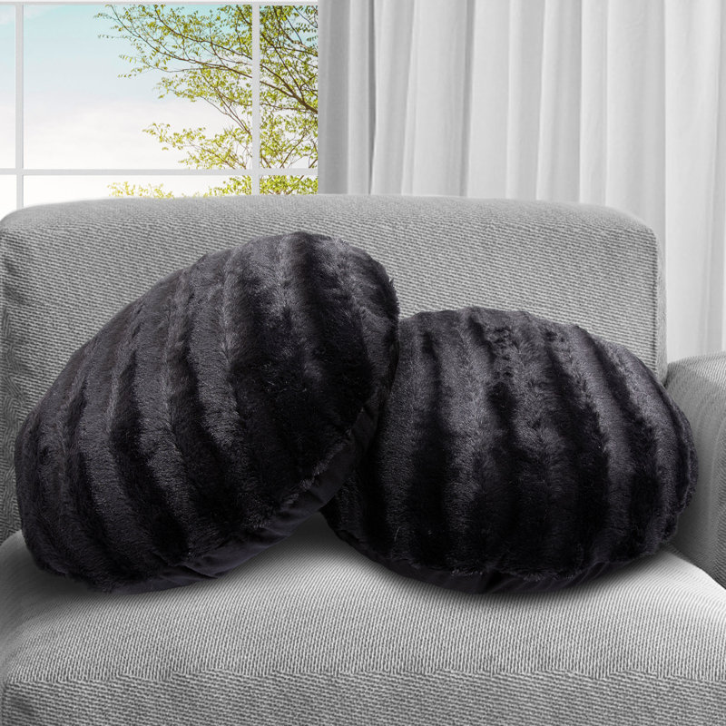 Textured Faux Fur Throw Pillow, Black