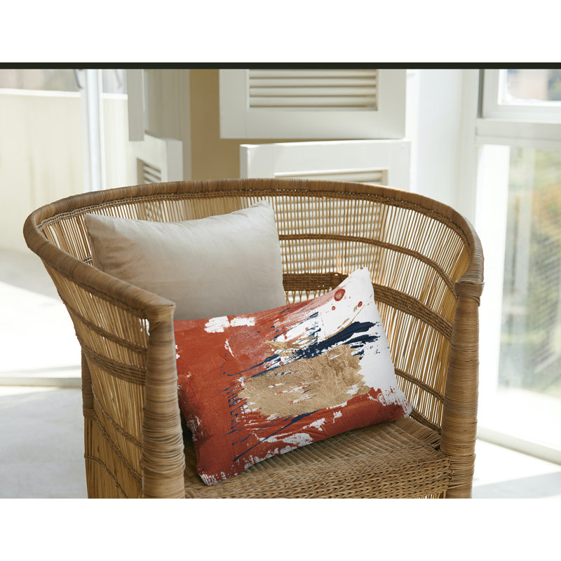 Coussin lombaire intérieur / extérieur abstrait Sarian, Orange brûlé / or / blanc