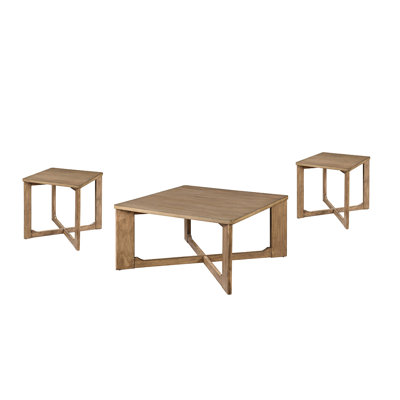Ensemble de table basse et de table de bout 3 pièces Sewy, plateau carré, base croisée, brun