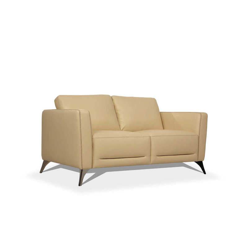 Lyanna Loveseat Cream Faux Leather, Cream Genuine Leather