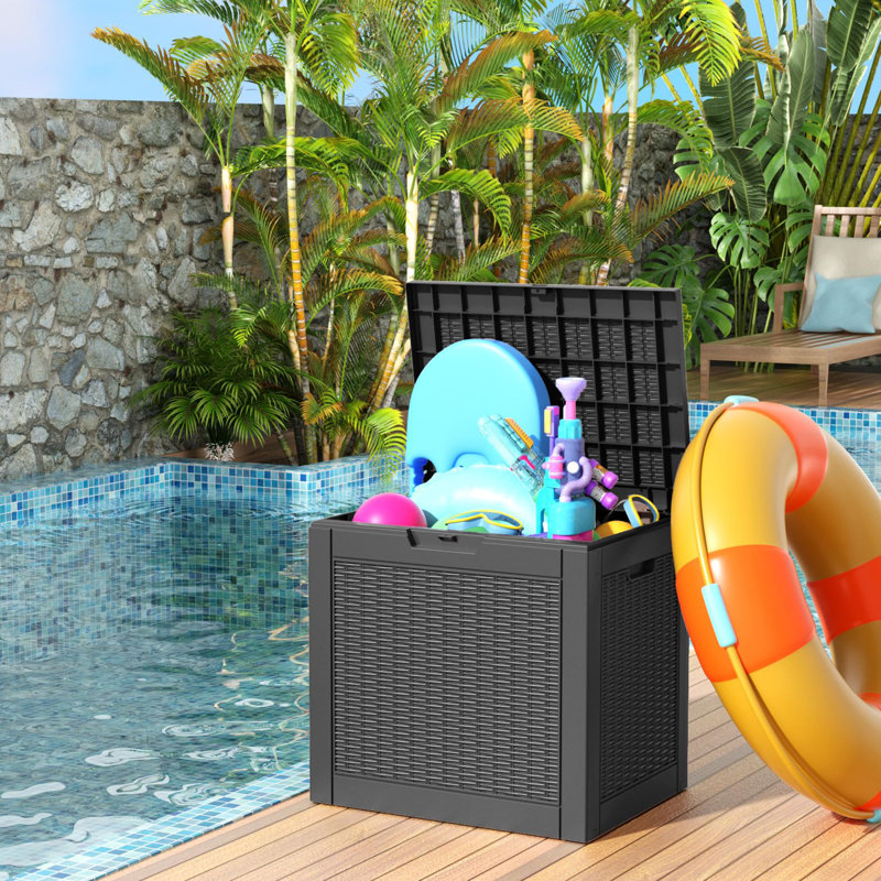 Black Lockable Resin Wicker Deck Box for Outdoor Storage