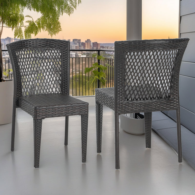 Wanita All Weather Wicker Stackable Dining Side Chairs, Multi Brown