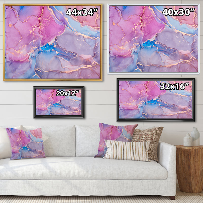Rose et bleu liquide Art I - reproduction d'art moderne sur toile, Cadre flottant noir, H 24 po x l 32 po