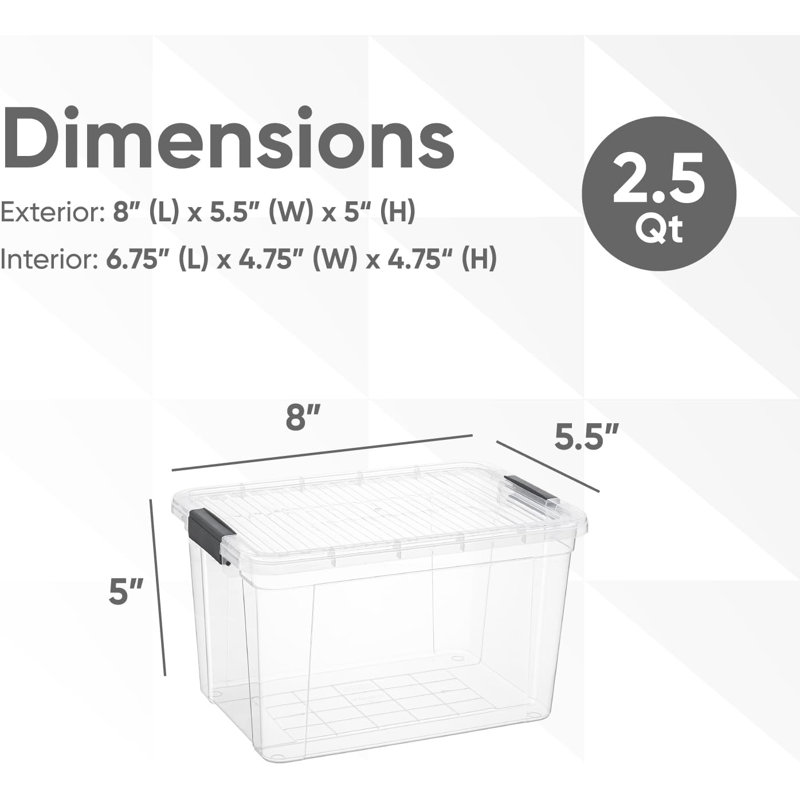 Latitude Run® Clear Storage Bins with Lids, 4 Pack- Plastic Storage Boxes for Home, 2.4 qt