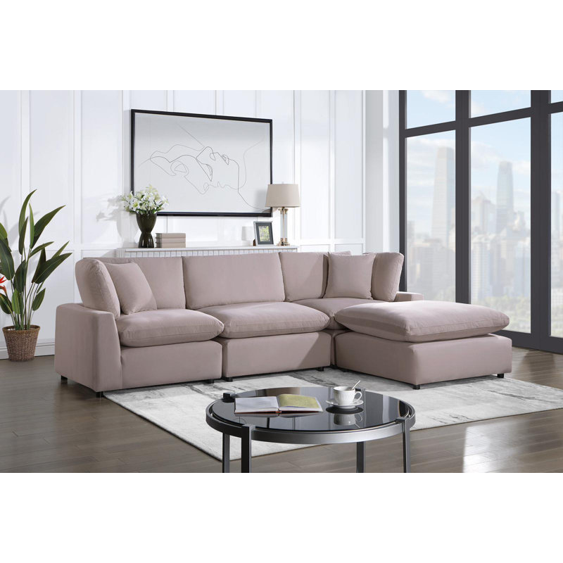 Canapé modulaire, Velours rose, Orienté à droite