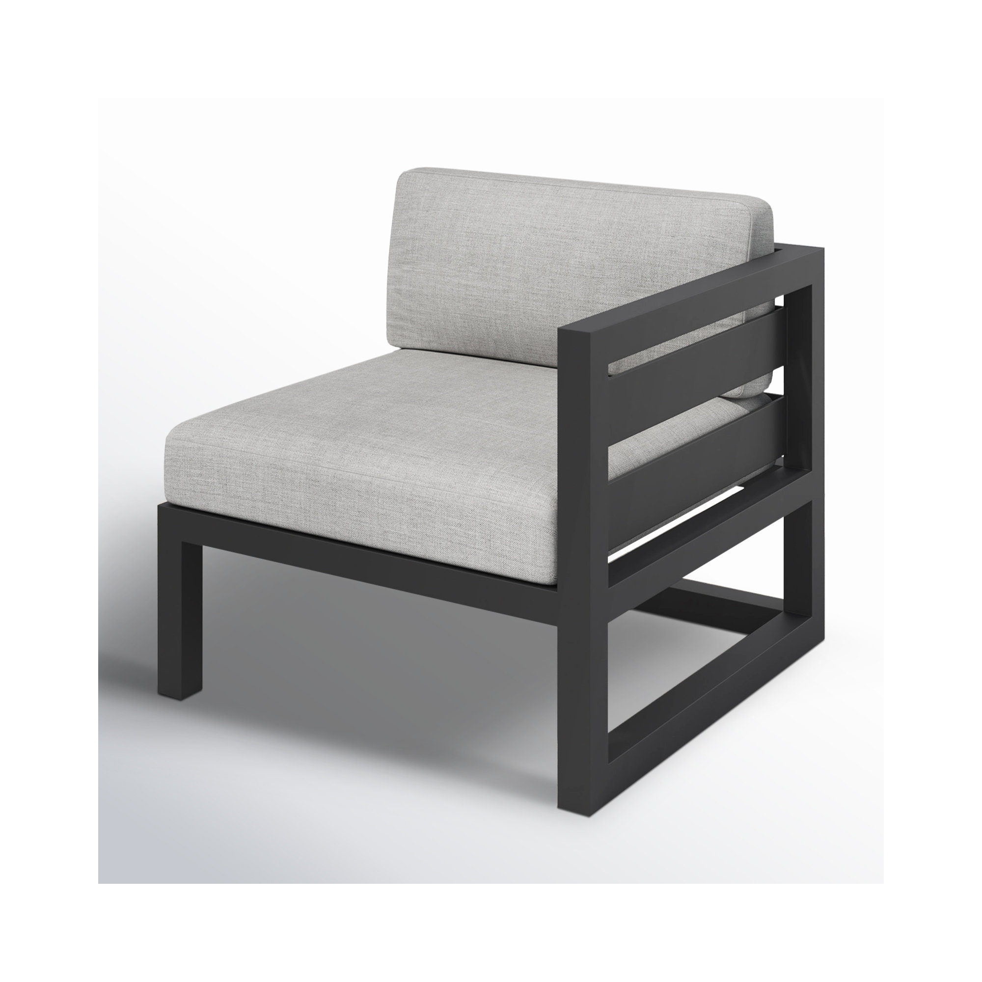Smith Outdoor One Arm Lounge Chair with Sunbrella Cushions, Cast Silver, Black