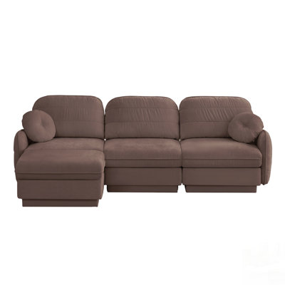 Oversize Chenille L-Shaped Sofa With Movable Ottoman, Deep Seating, Exquisite Pillows, And Recessed Base Frame Legs For Living Room