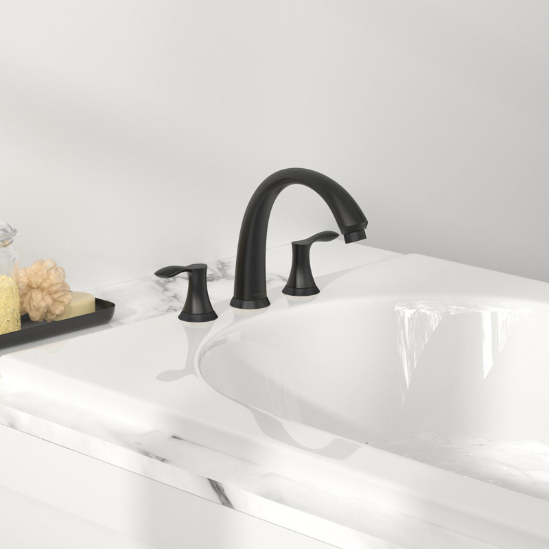 Robinet de baignoire romaine à deux poignées à fixation sur le comptoir avec valve brute, Noir mat