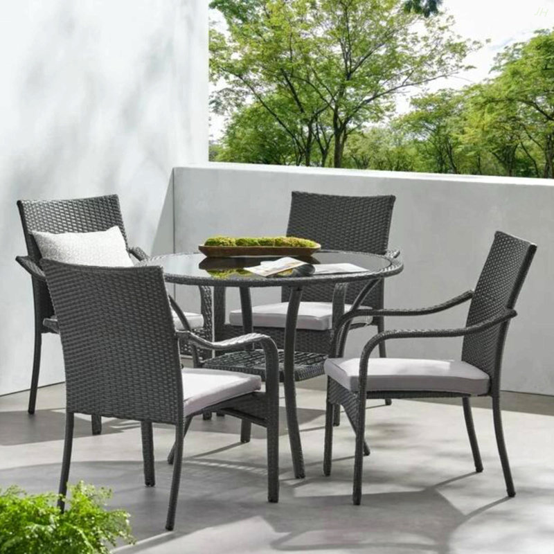 Ensemble de salle à manger d'extérieur en rotin avec 4 chaises, gris