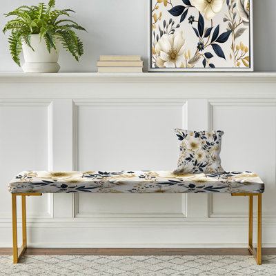 Banc floral rembourré or