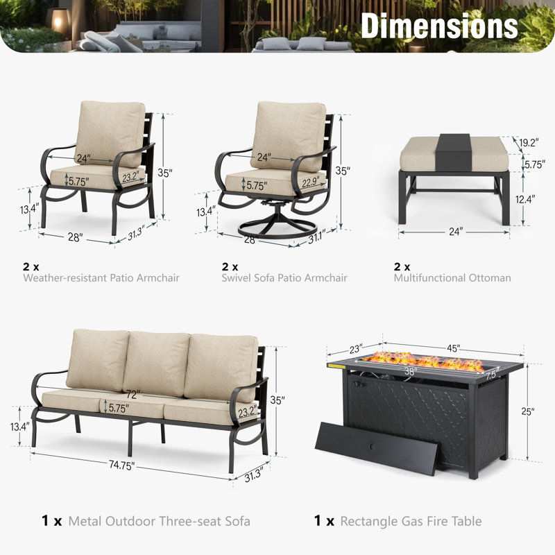 Ensemble de conversation pour patio à 9 places Tapasi avec chaises longues pivotantes et table de foyer optionnelle, Oui