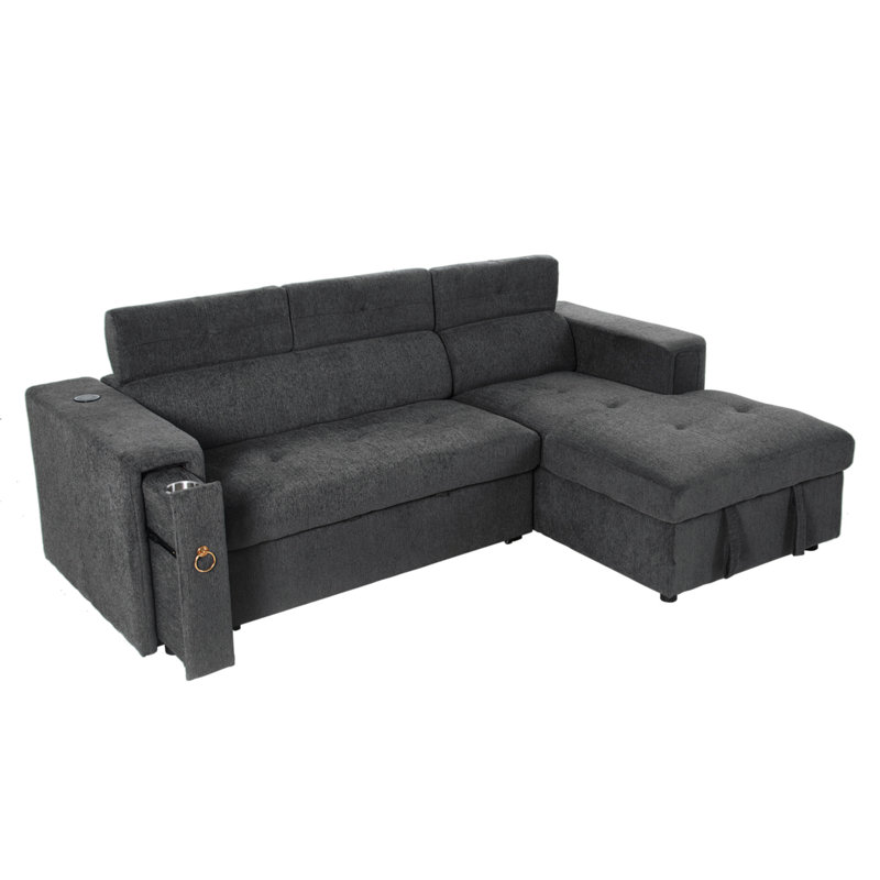 Canapé modulaire rembourré en L 4 pièces avec repose-tête réglable, charge sans fil, porte-gobelets et rangement dissimulé, canapé modulaire, canapé modulaire 4 pièces