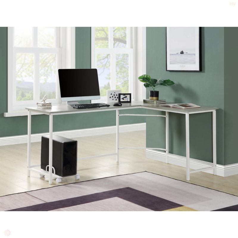 L-Shape Rectangular Computer Desk, Grey/White