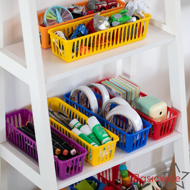 Basicwise 12-pc Plastic Storage Baskets For School Organization Teacher Essentials Desk Accessories Art Supplies Pencils Crayons Scissors Paper Clips Perfect For Classroom Home Office & Craft Room
