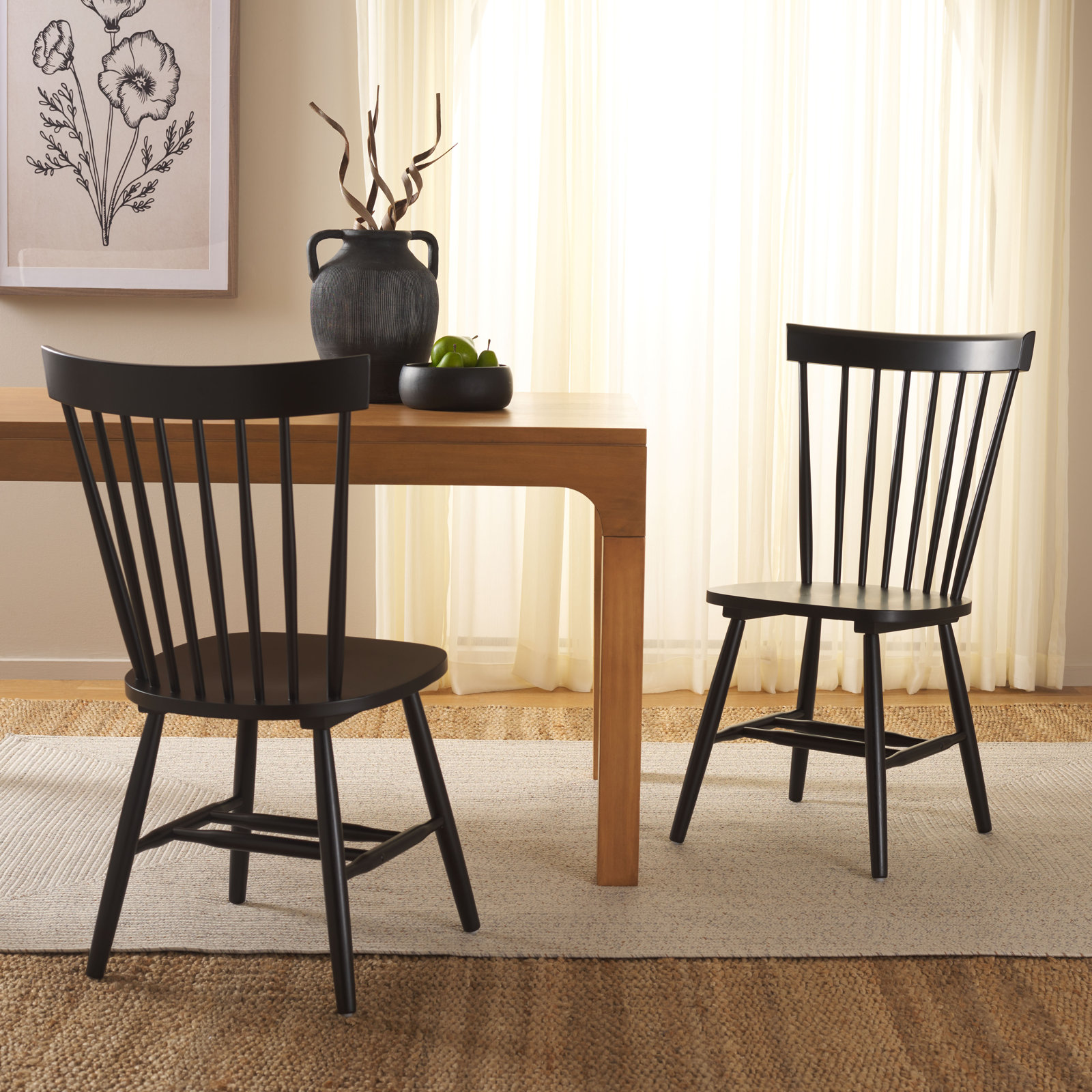 Matanna Solid Wood Windsor Back Side Chair, Matte Black
